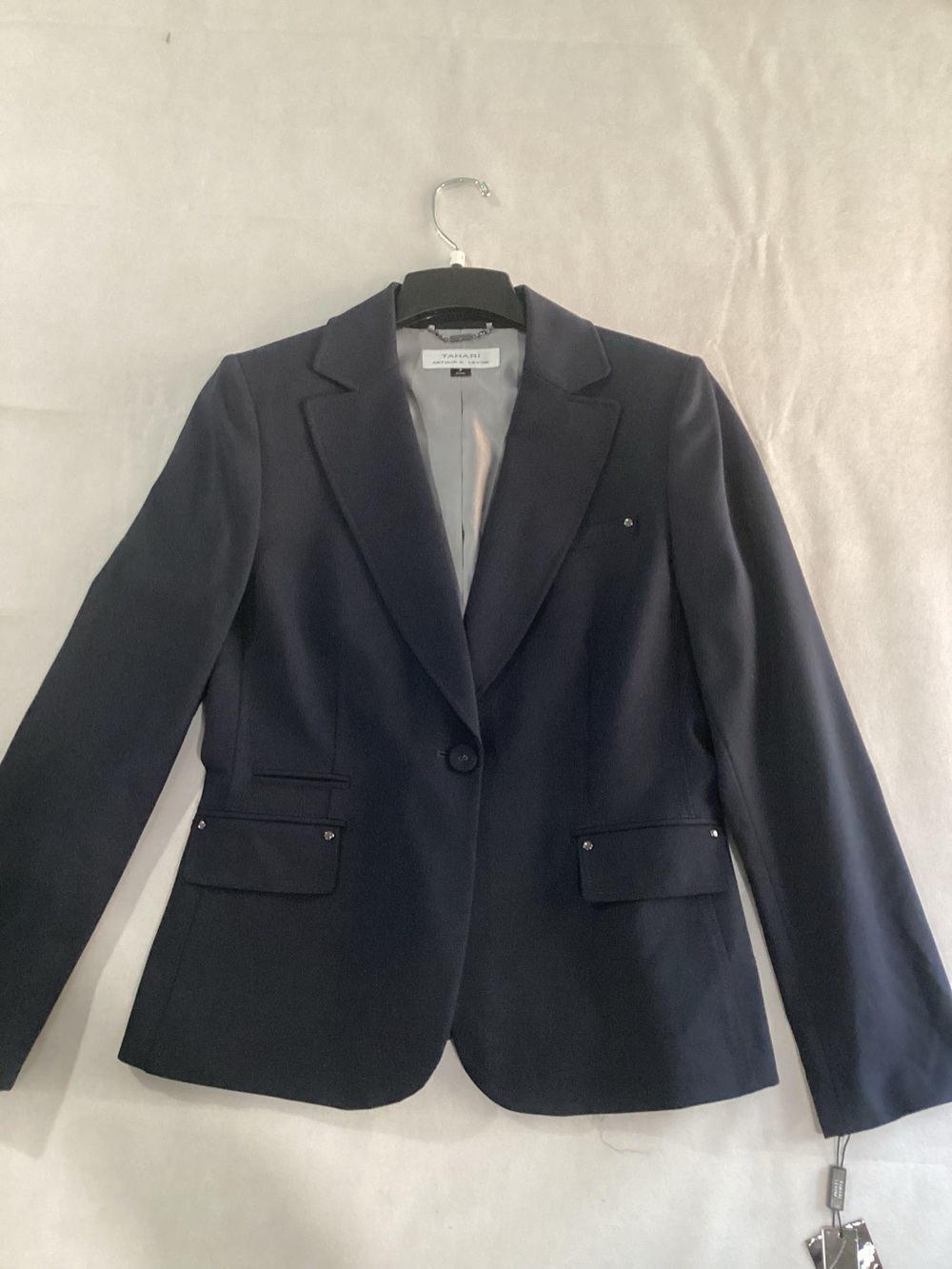 Tahari Navy Single-Button Notch Lapel Blazer